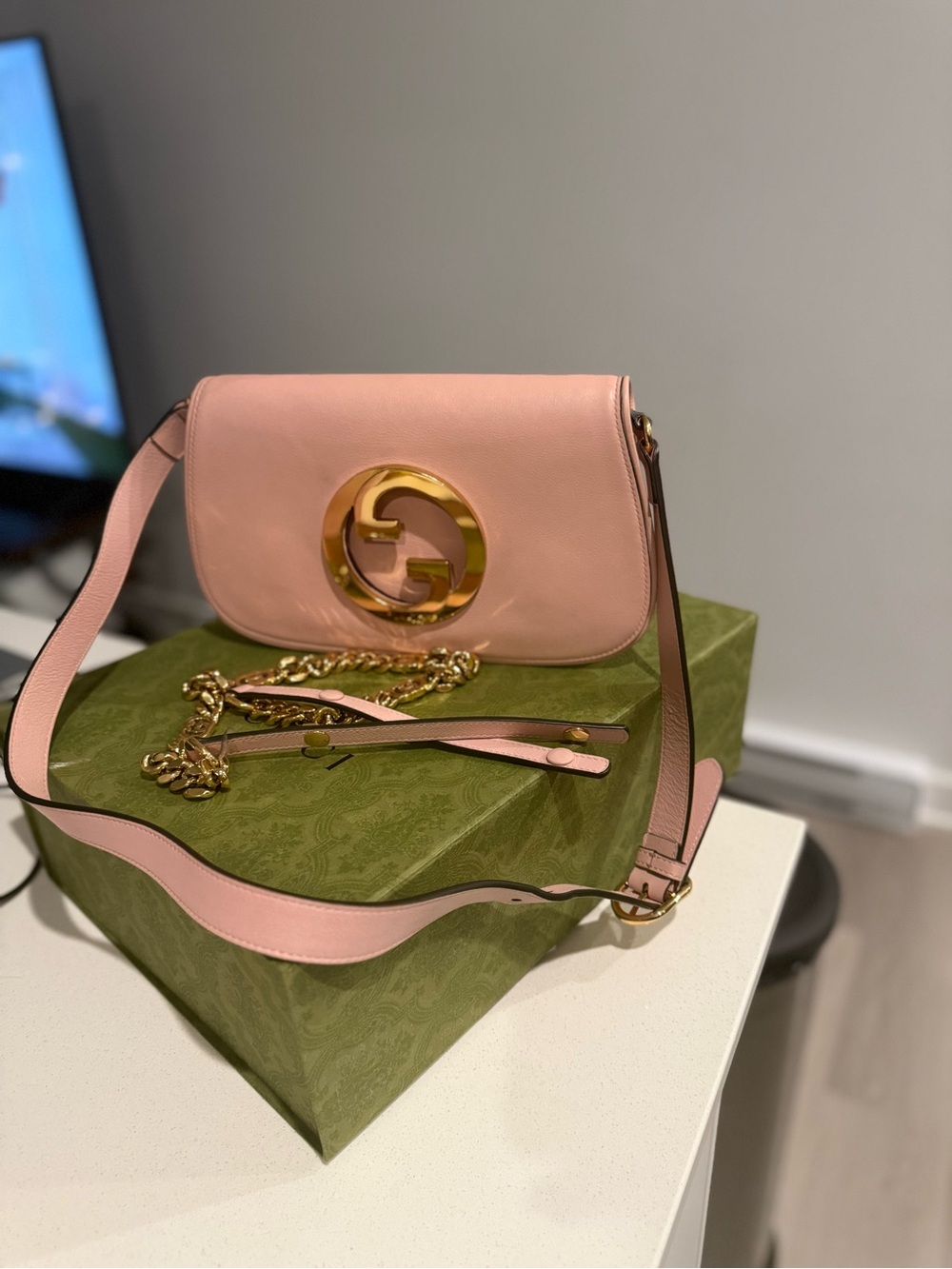 Gucci Pink Leather Crossbody with Gold Double G